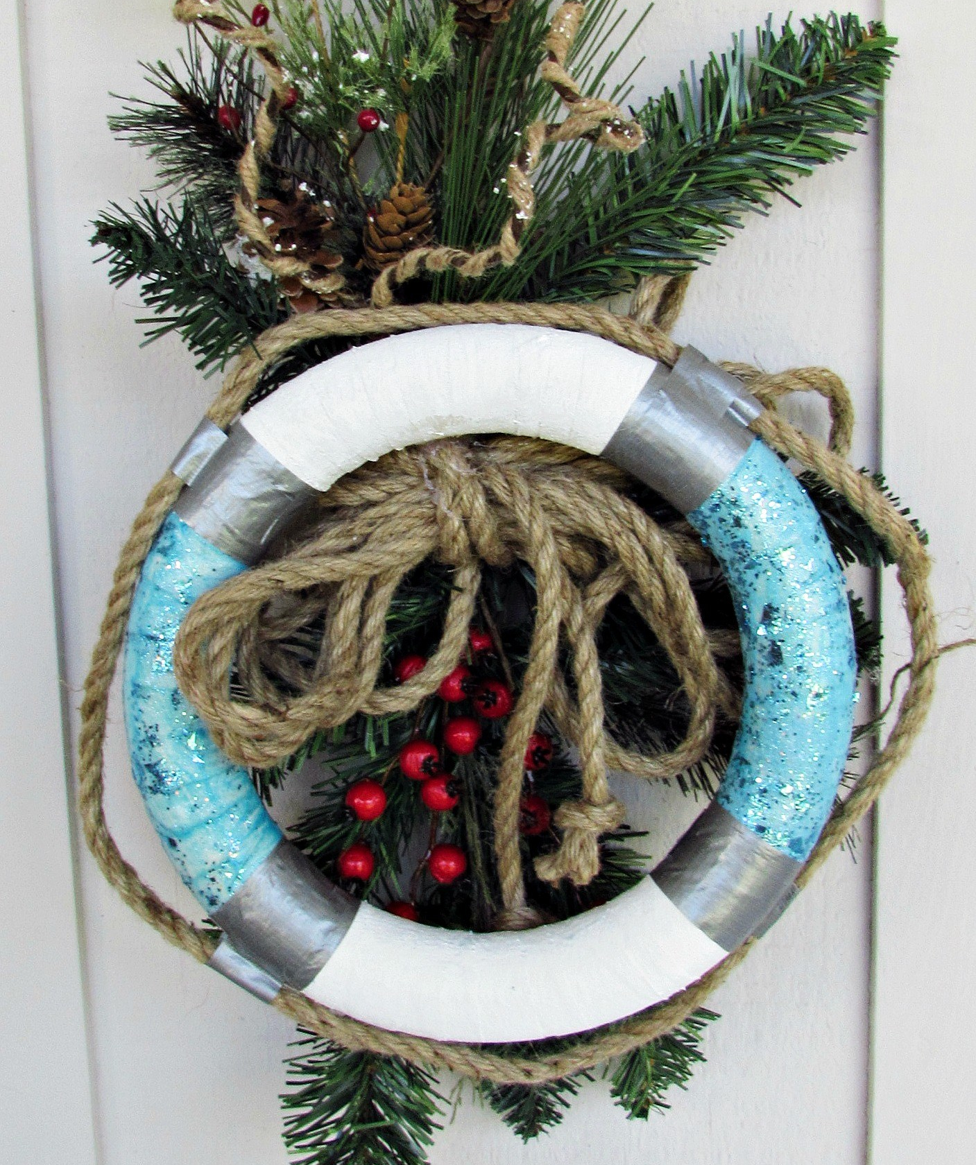 christmas wreath life buoy turquoise and white