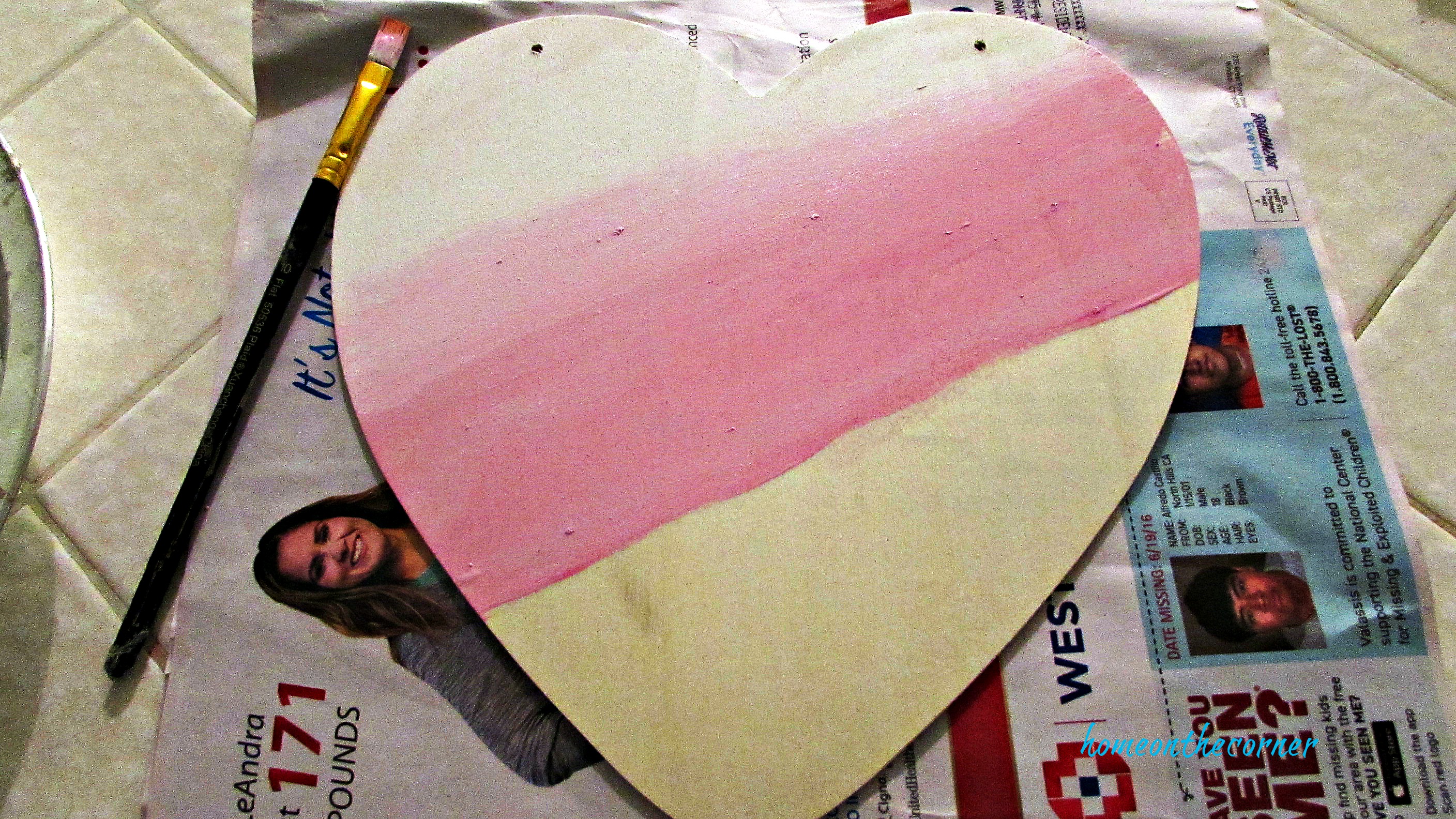 painted heart white and pink ombre'