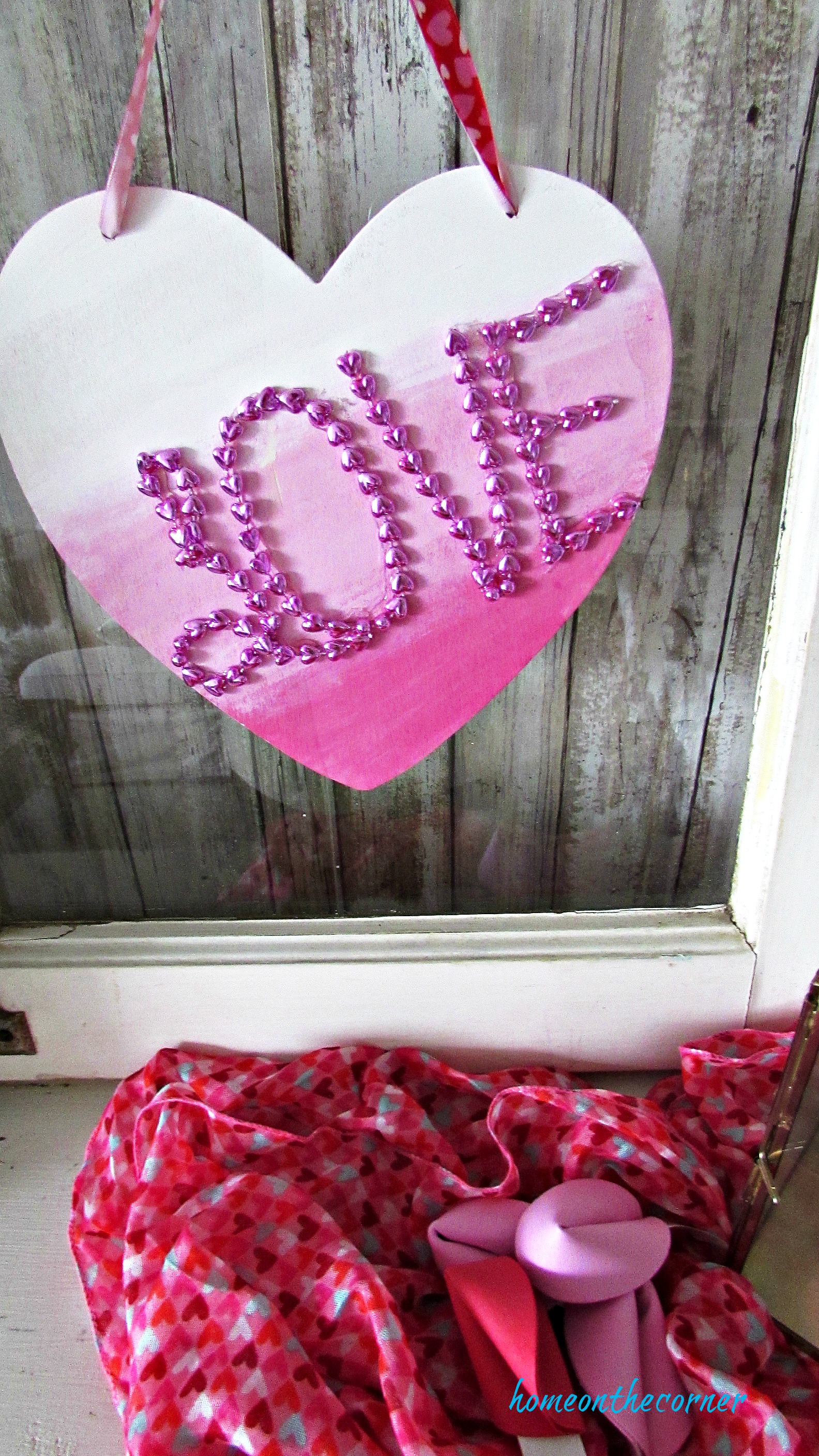 wooden heart plaque sign pink ombre'